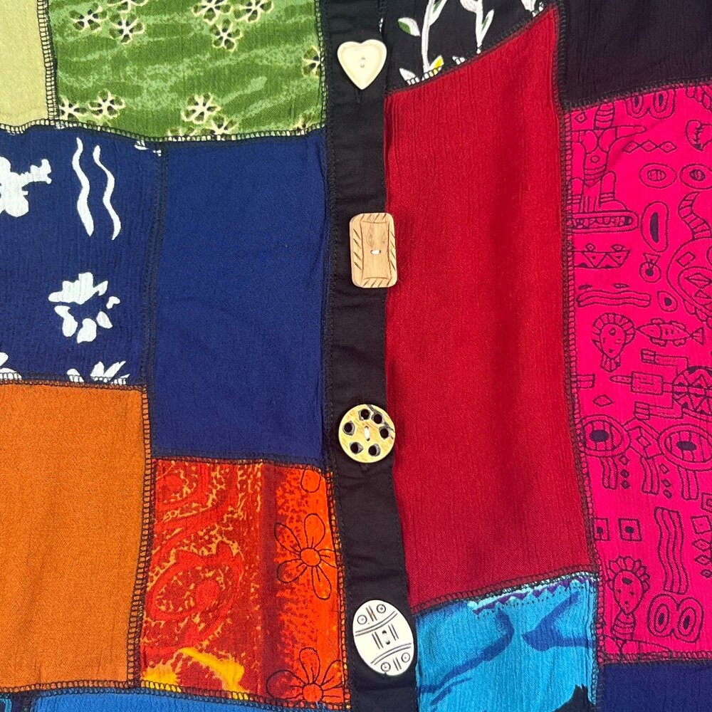 LA CERA Patchwork Boho Button-Front Tunic Top – M… - image 5